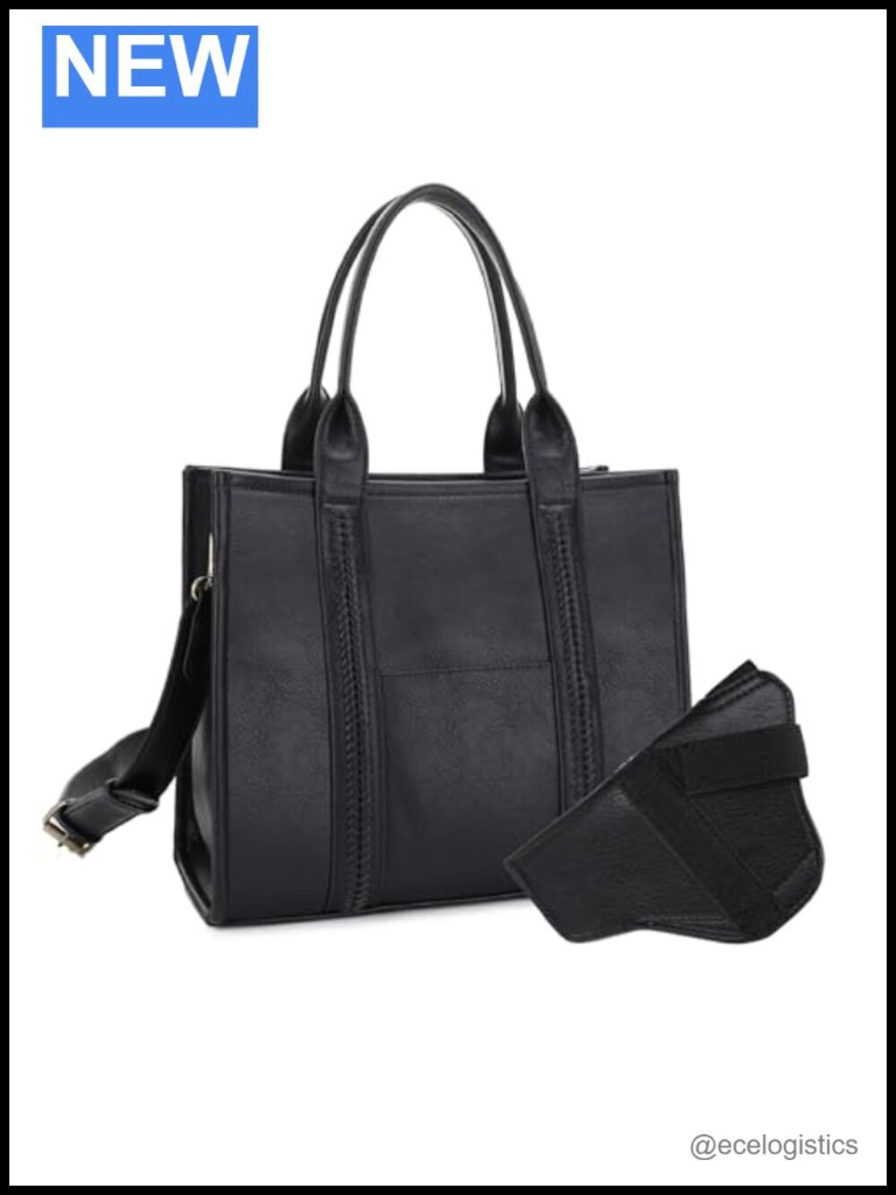 Faux Leather Tote Bag with Lockable Concealed Compartment, Detachable Crossbody